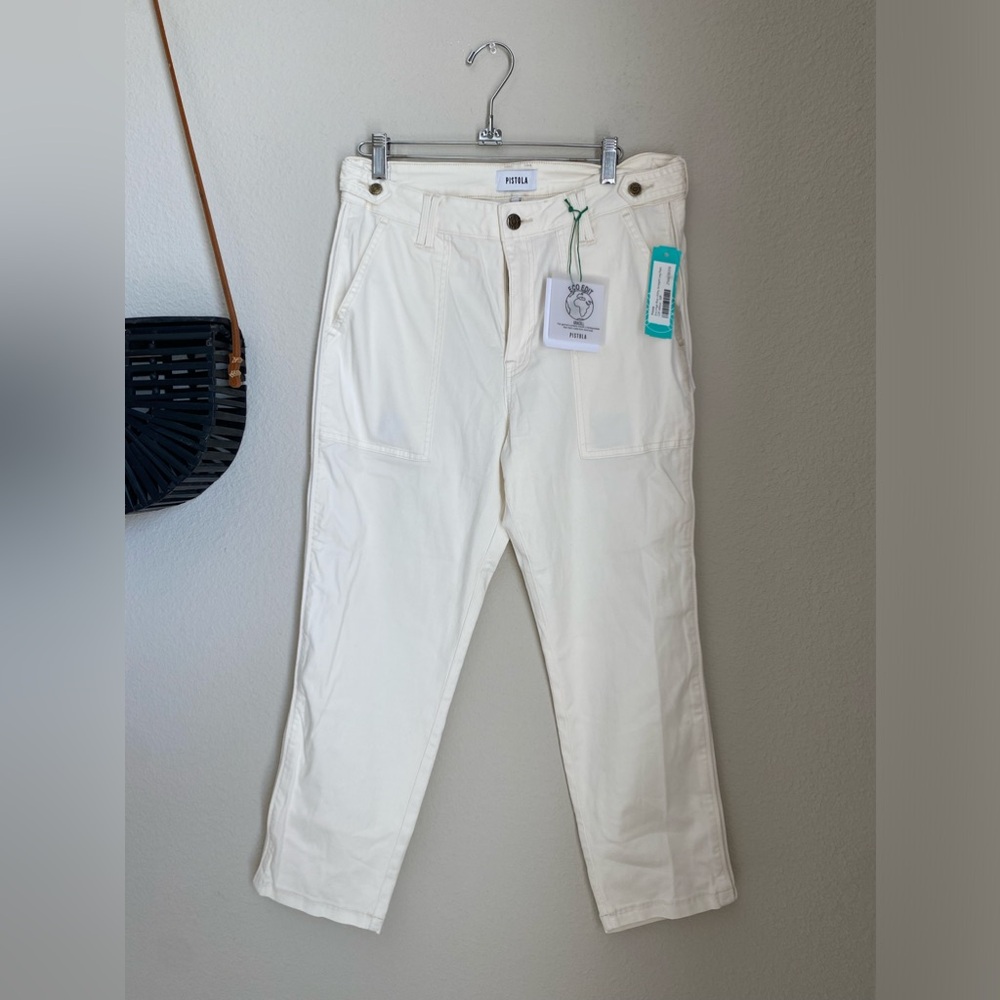 NWT Pistola Off White Ecru Erin High Rise Straight Leg Pant, Size 31